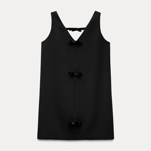 Zara Black Sleeveless Mini Dress with Velvet Bows - Picture 1 of 4